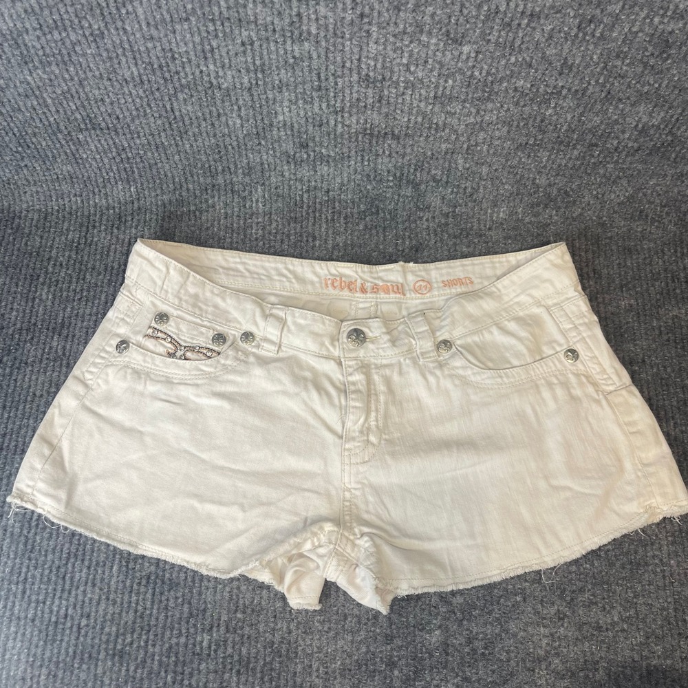 Y2K Rebel & Soul White Embellished Low Rise Jorts Juniors 11 Festival Shorts‎